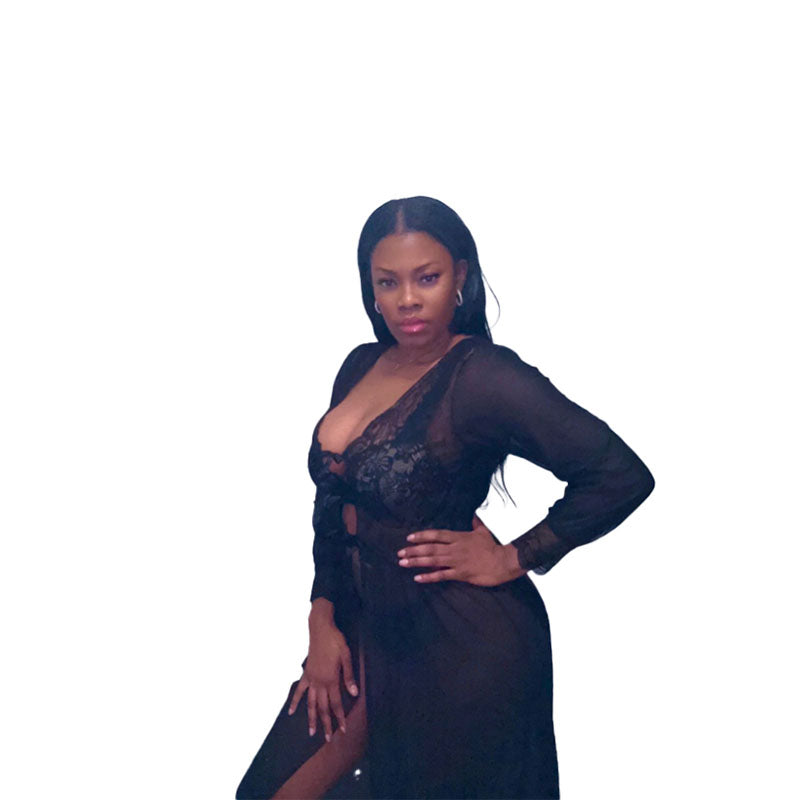Long black sheer robe